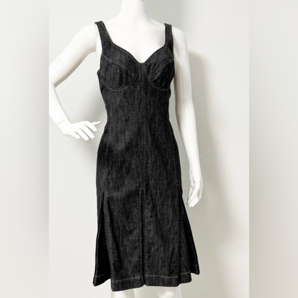 Randolph Duke The Look Black Denim Zip Pleated Corset Dress / Size 14 Western